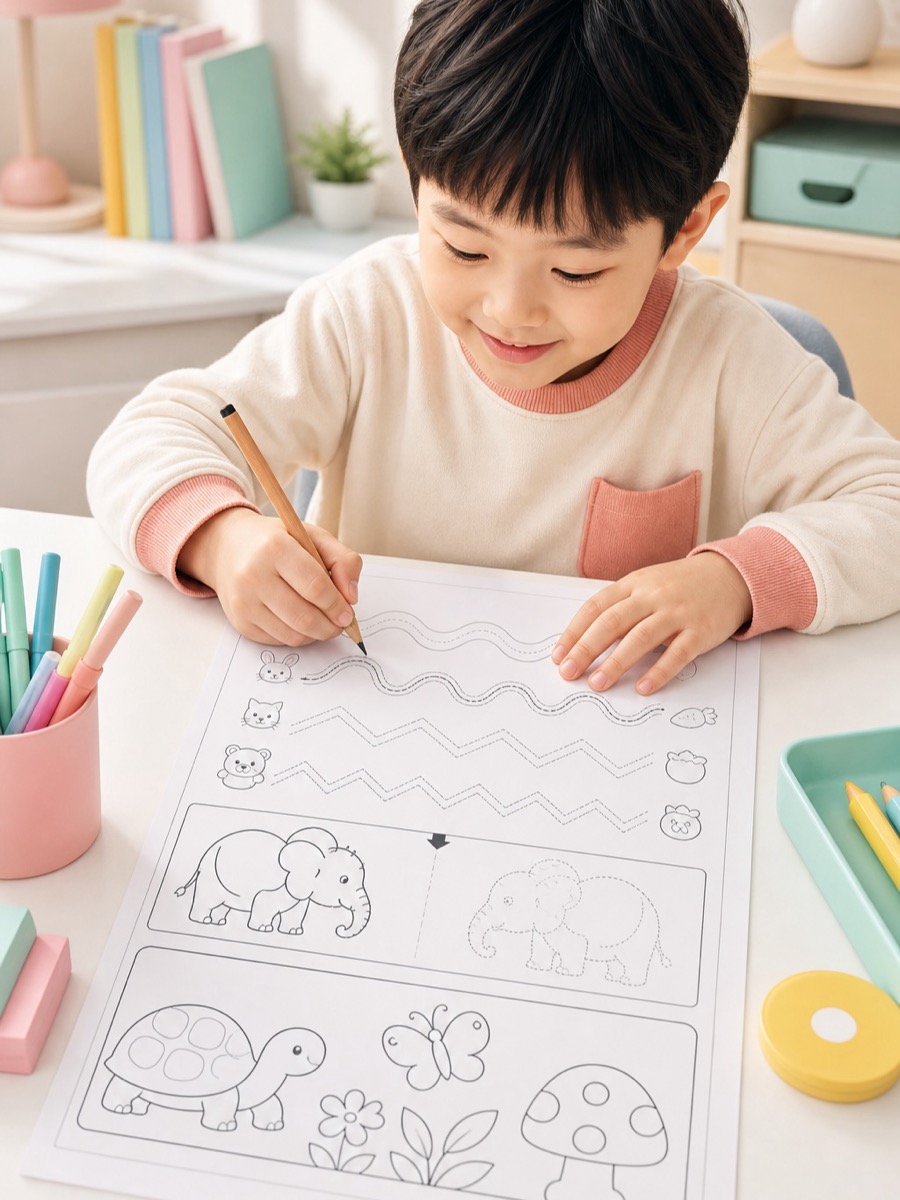 孩子进行控笔仿绘训练的宣传图
