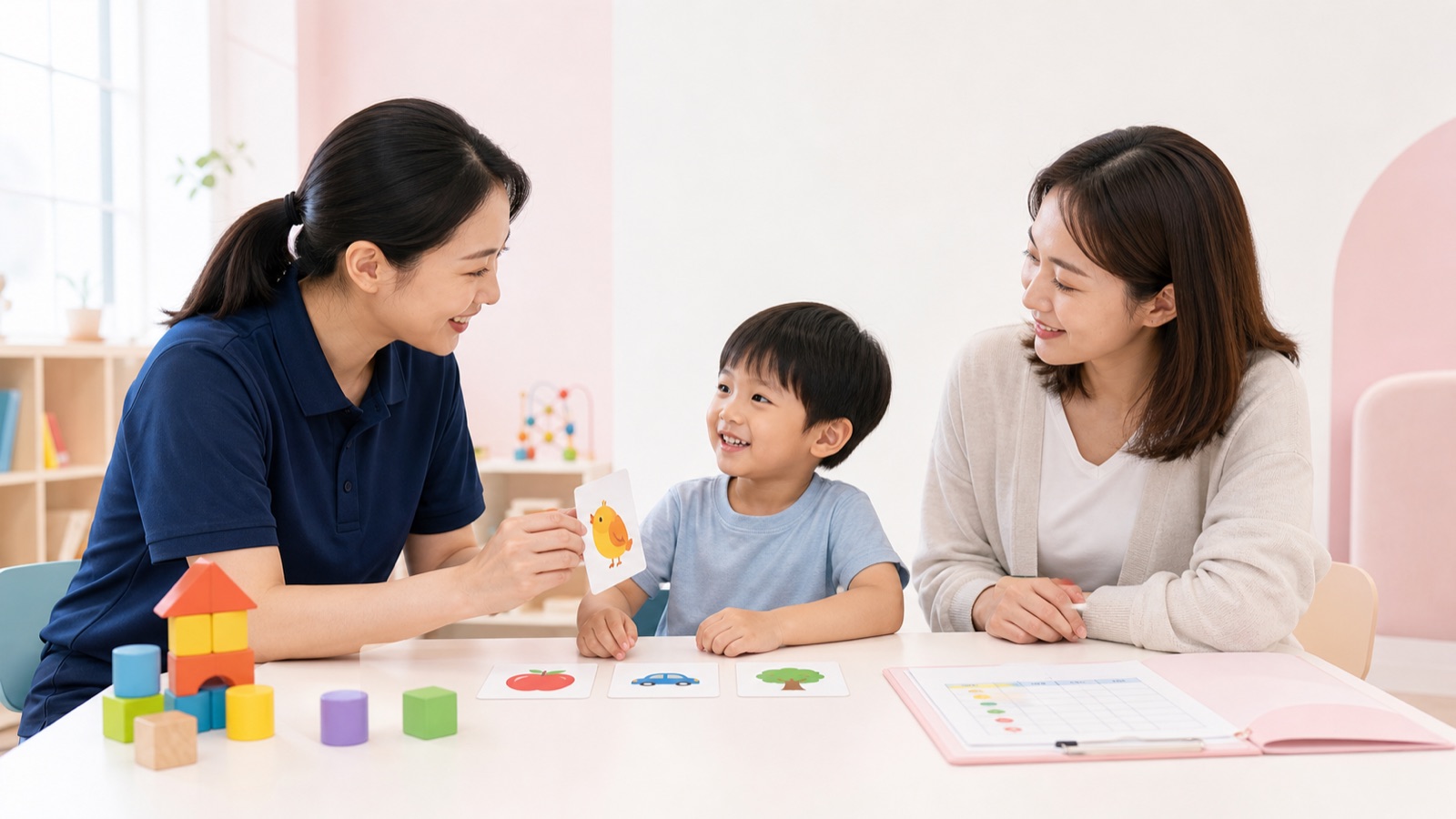 老师、家长和孩子一起互动